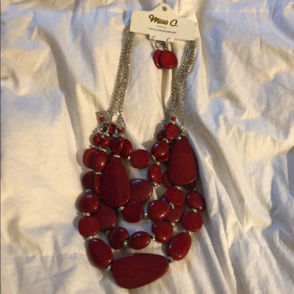 Beautiful stone necklace/earring set. New!